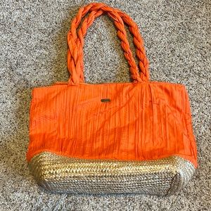 Sunnsand orange and straw zip purse